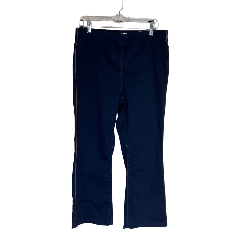 Susan Graver Slim Flare Jean Women 14P Dark Wash Soft Stretch Seam Bootcut